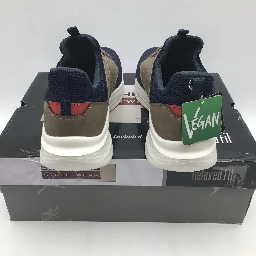 Skechers Streetwear Slade Breyer Mens Size 11.5 Navy Tan Relaxed Fit Vegan NEW